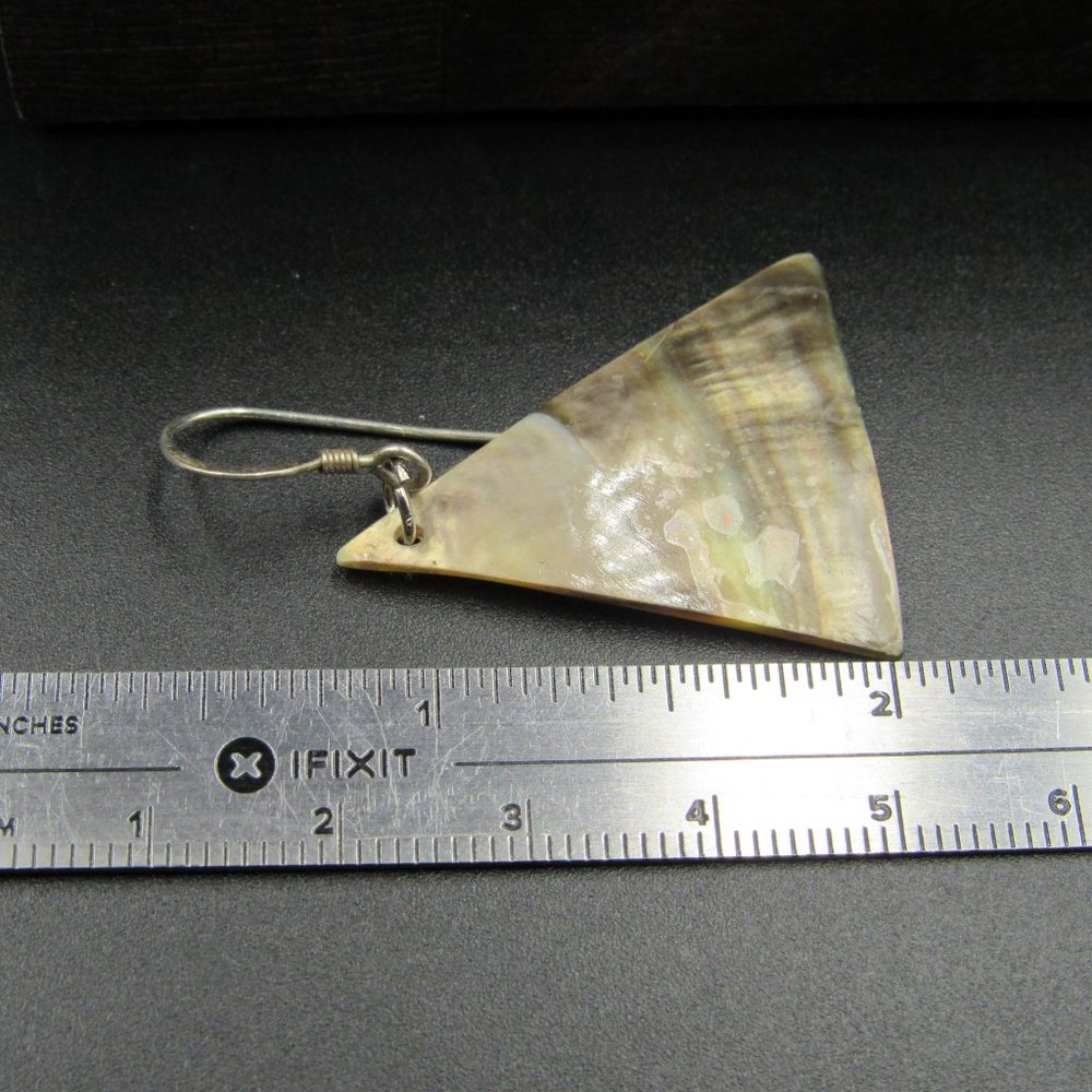 Sterling Worn Triangle Shell Dangle Earrings - image 6